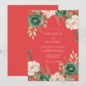 Invitation Mariage au Ranunculus Corail avec Feuillage d'Euca (Devant / Derrière)