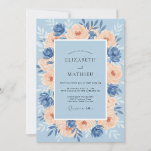 Invitation Mariage au Ranunculus Corail Céruléen et Eucalyptu