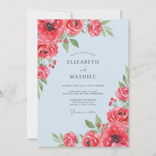 Invitation Mariage au Ranunculus Corail Ciel et Eucalyptus Do (Devant)