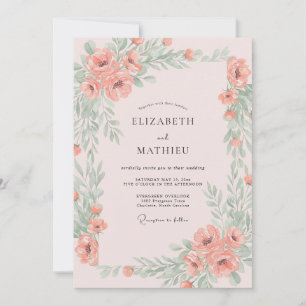 Invitation Mariage au Ranunculus Corail et Eucalyptus Apaisé