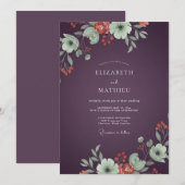 Invitation Mariage au Ranunculus Corail et Eucalyptus de Prun (Devant / Derrière)