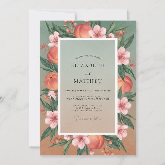 Invitation Mariage au Ranunculus Corail et Eucalyptus Olive (Devant)