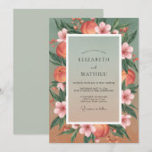 Invitation Mariage au Ranunculus Corail et Eucalyptus Olive (Devant / Derrière)