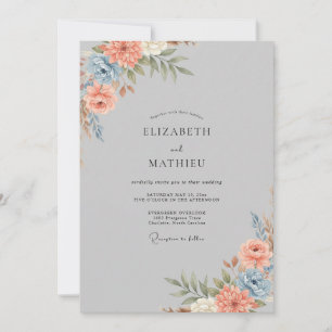 Invitation Mariage au Ranunculus Corail Gris et Eucalyptus