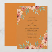 Invitation Mariage au Ranunculus Corail Ocre et Eucalyptus (Devant / Derrière)