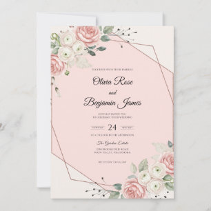 Invitation Mariage au Ranunculus Corail Pastel et Eucalyptus