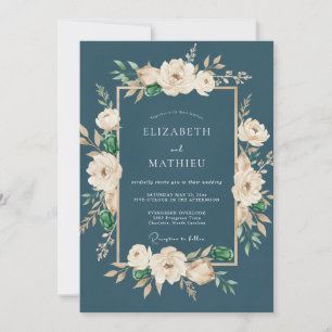 Invitation Mariage au Ranunculus Crème et Eucalyptus sur Fond