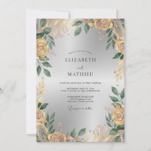 Invitation Mariage au Ranunculus doré Champagne et Eucalyptus