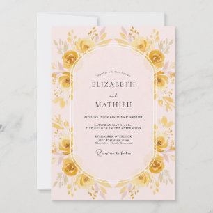 Invitation Mariage au Ranunculus Doré et Eucalyptus Rose Tend