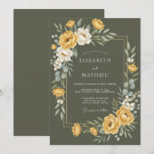 Invitation Mariage au Ranunculus Doré Moutarde et Eucalyptus (Devant / Derrière)