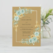 Invitation Mariage au Ranunculus Eucalyptus Aqua Doré (Debout devant)