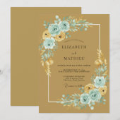 Invitation Mariage au Ranunculus Eucalyptus Aqua Doré (Devant / Derrière)
