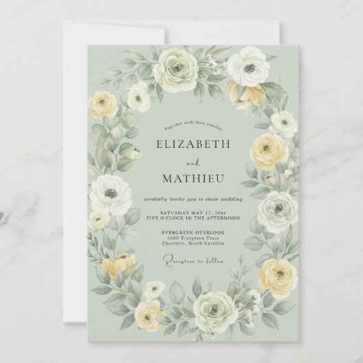 Invitation Mariage au Ranunculus Eucalyptus Beurre de Céladon (Devant)