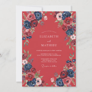 Invitation Mariage au Ranunculus Eucalyptus Cobalt Rouge Cram