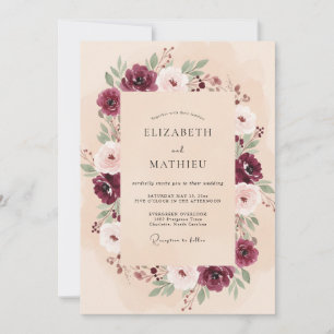 Invitation Mariage au Ranunculus Eucalyptus Crème Rouge Borde