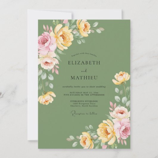 Invitation Mariage au Ranunculus Eucalyptus Doré Olive (Devant)