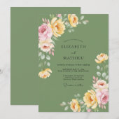Invitation Mariage au Ranunculus Eucalyptus Doré Olive (Devant / Derrière)