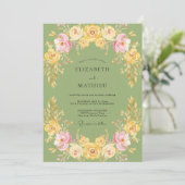 Invitation Mariage au Ranunculus Eucalyptus Jaune Olive (Debout devant)