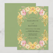 Invitation Mariage au Ranunculus Eucalyptus Jaune Olive (Devant / Derrière)