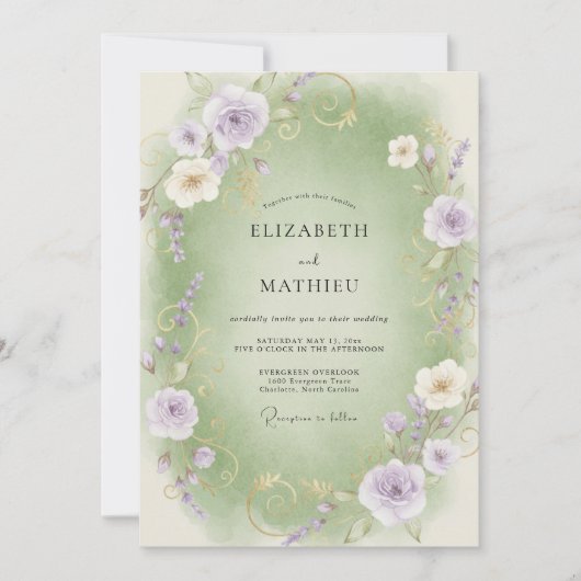 Invitation Mariage au Ranunculus Eucalyptus Lilas Céladon (Devant)