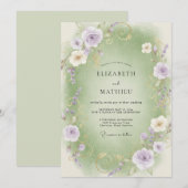 Invitation Mariage au Ranunculus Eucalyptus Lilas Céladon (Devant / Derrière)