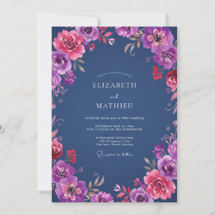 Invitation Mariage au Ranunculus Eucalyptus Magenta Prune