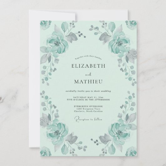 Invitation Mariage au Ranunculus Eucalyptus Menthe (Devant)