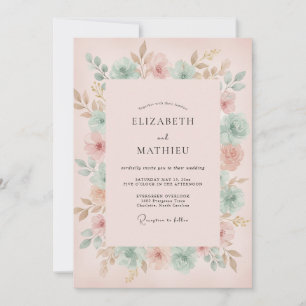 Invitation Mariage au Ranunculus Eucalyptus Menthe Pêche