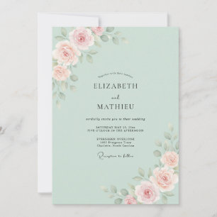 Invitation Mariage au Ranunculus Eucalyptus Menthe Pêche