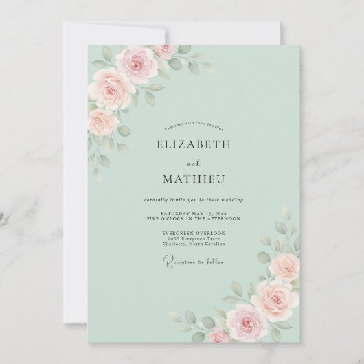 Invitation Mariage au Ranunculus Eucalyptus Menthe Pêche (Devant)