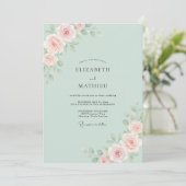 Invitation Mariage au Ranunculus Eucalyptus Menthe Pêche (Debout devant)
