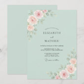 Invitation Mariage au Ranunculus Eucalyptus Menthe Pêche (Devant / Derrière)