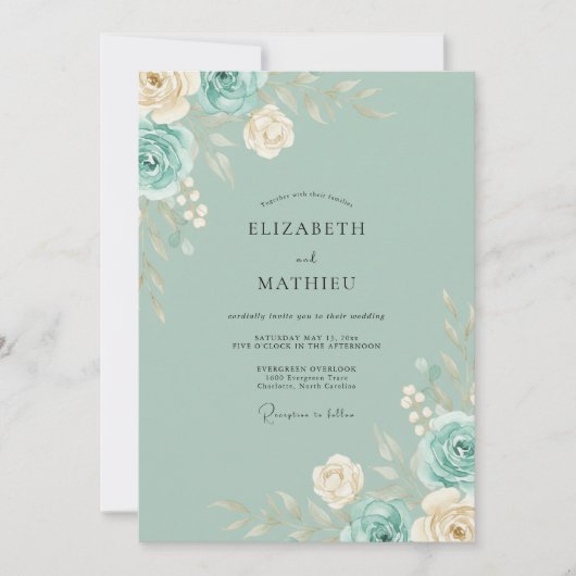 Invitation Mariage au Ranunculus Eucalyptus Mousse de Mer (Devant)