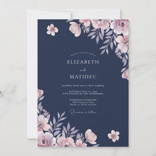 Invitation Mariage au Ranunculus Eucalyptus Navy (Devant)