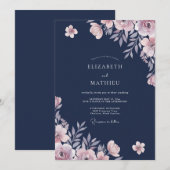 Invitation Mariage au Ranunculus Eucalyptus Navy (Devant / Derrière)
