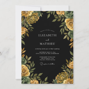 Invitation Mariage au Ranunculus Eucalyptus Ochre Noir