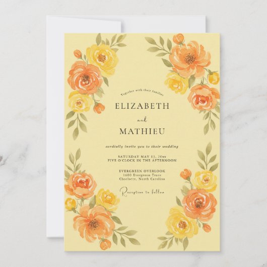 Invitation Mariage au Ranunculus Eucalyptus Orange Doré (Devant)