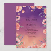 Invitation Mariage au Ranunculus Eucalyptus Pêche Pourpre (Devant / Derrière)