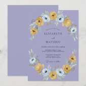 Invitation Mariage au Ranunculus Eucalyptus Pervenche Doré (Devant / Derrière)