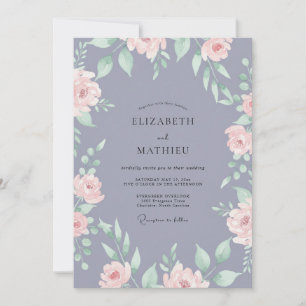 Invitation Mariage au Ranunculus Eucalyptus Pervenche Poussié