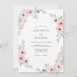 Invitation Mariage au Ranunculus Eucalyptus Rose Pâle