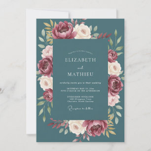 Invitation Mariage au Ranunculus Eucalyptus Rouge Cerise sur
