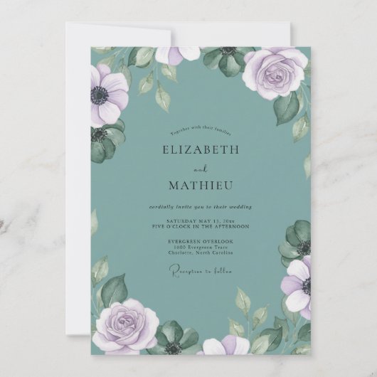 Invitation Mariage au Ranunculus Eucalyptus Sarcelle Atténué (Devant)