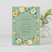 Invitation Mariage au Ranunculus Eucalyptus sarcelle et olive (Debout devant)