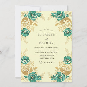 Invitation Mariage au Ranunculus Eucalyptus sarcelle et Or