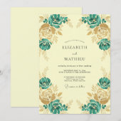 Invitation Mariage au Ranunculus Eucalyptus sarcelle et Or (Devant / Derrière)