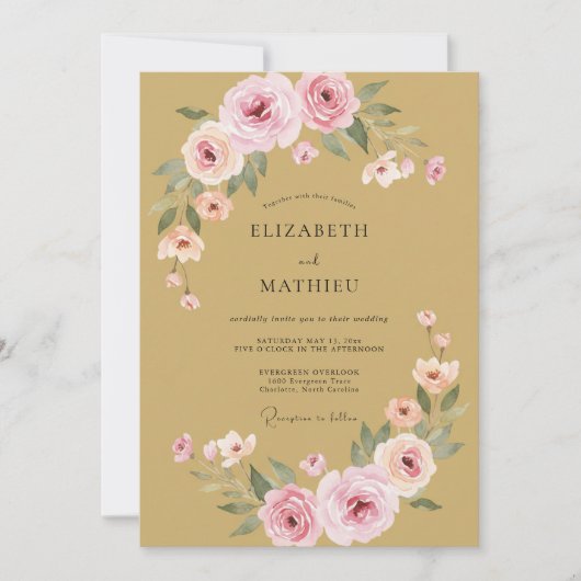 Invitation Mariage au Ranunculus Eucalyptus Teinte Moutarde (Devant)