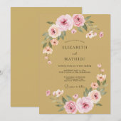 Invitation Mariage au Ranunculus Eucalyptus Teinte Moutarde (Devant / Derrière)