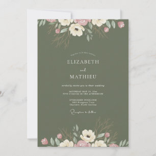 Invitation Mariage au Ranunculus Eucalyptus Teinte Olive