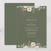 Invitation Mariage au Ranunculus Eucalyptus Teinte Olive (Devant / Derrière)